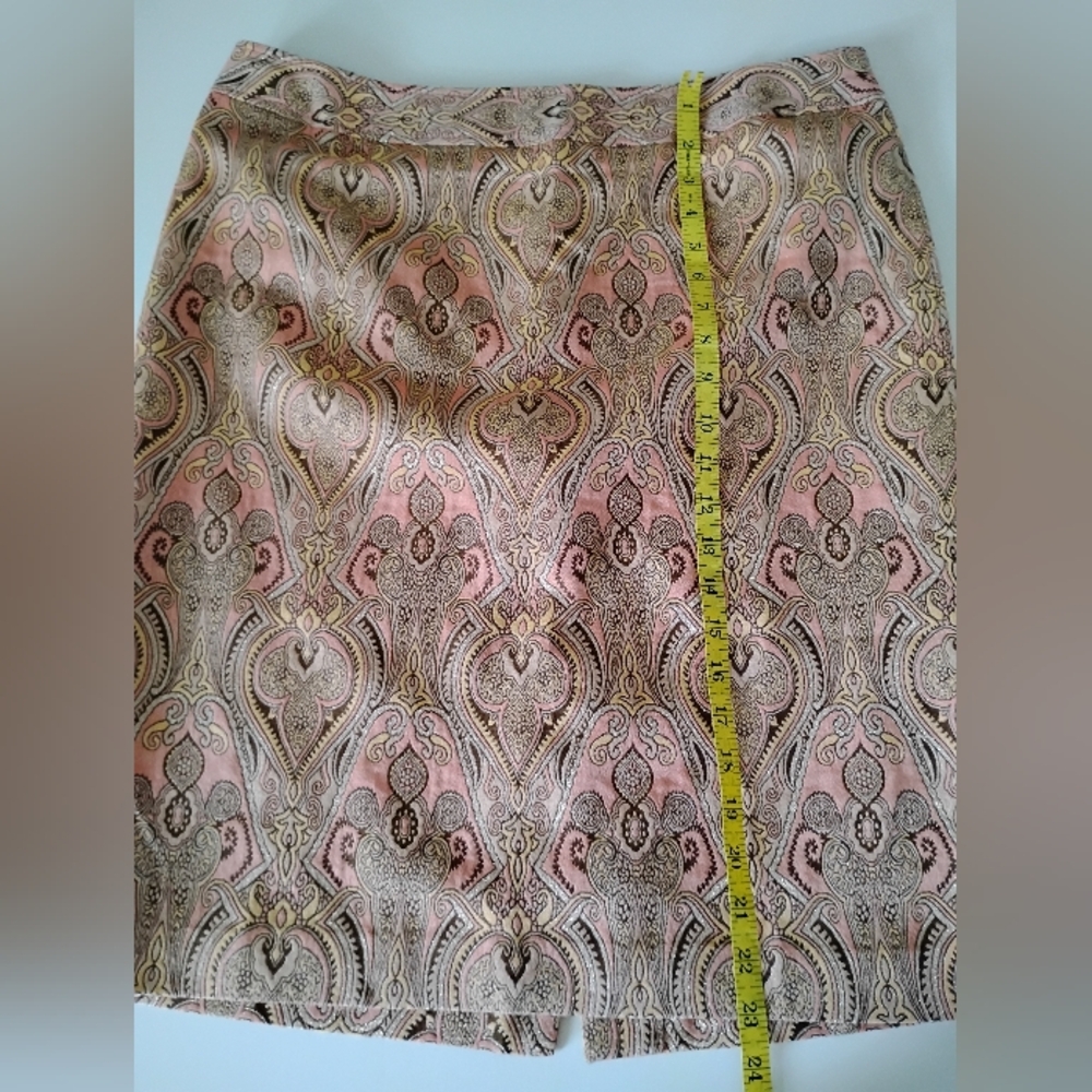 Talbots Cotton Silk Tapestry Brocade Pencil Skirt Pastel Pink Metallic Size 14P - Picture 15 of 16